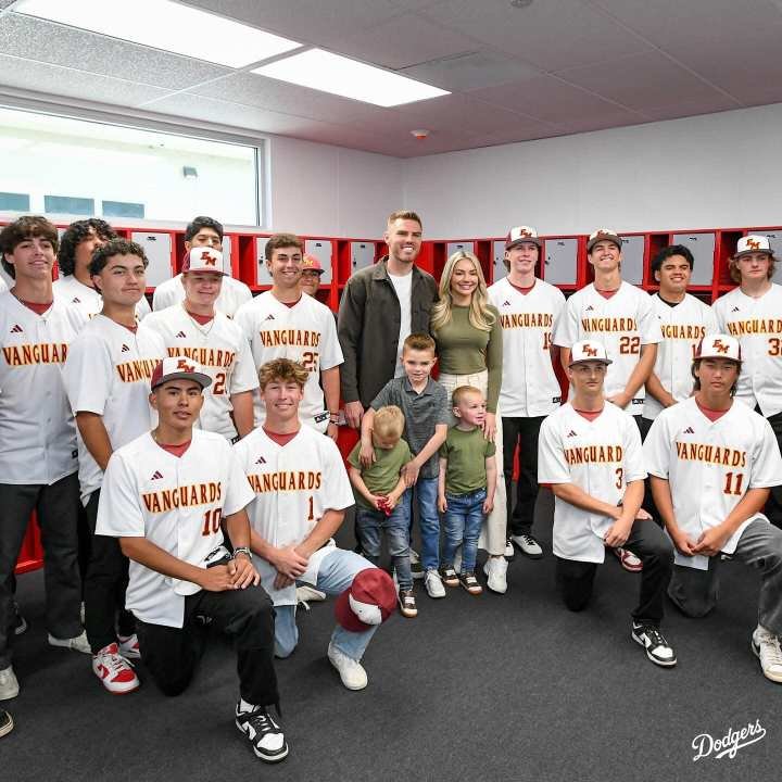 Freddie Freeman visits El Modena High School for the unveiling of a new clubhouse on March 26, 2024.