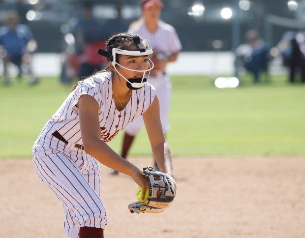 Valley Christian’s Rachel Zhang holds the mound for the Defenders...