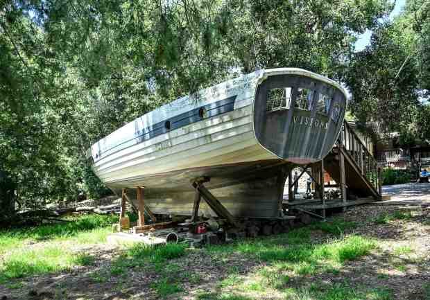 Bob Heerdt’s unfinished boat, Visions, in Trabuco Canyon, CA, on...