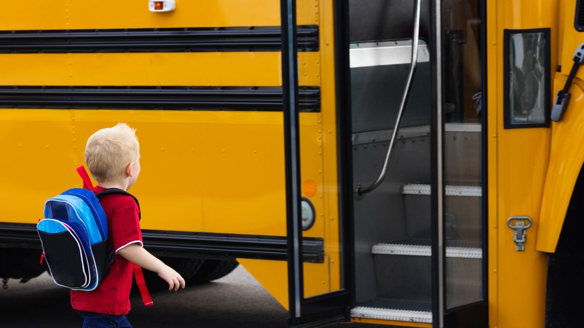 Young boy waiting for school bus