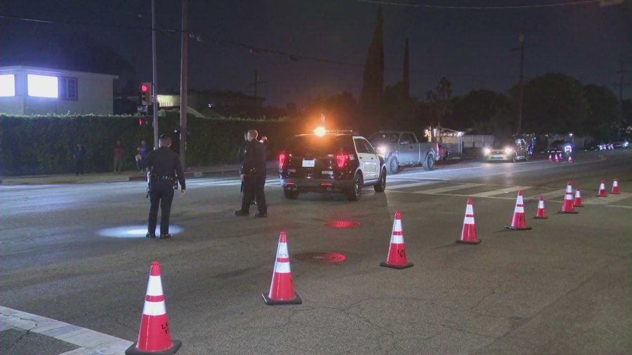 Authorities investigate the scene of the deadly hit-and-run in North Hollywood on August 16, 2024. (KTLA)