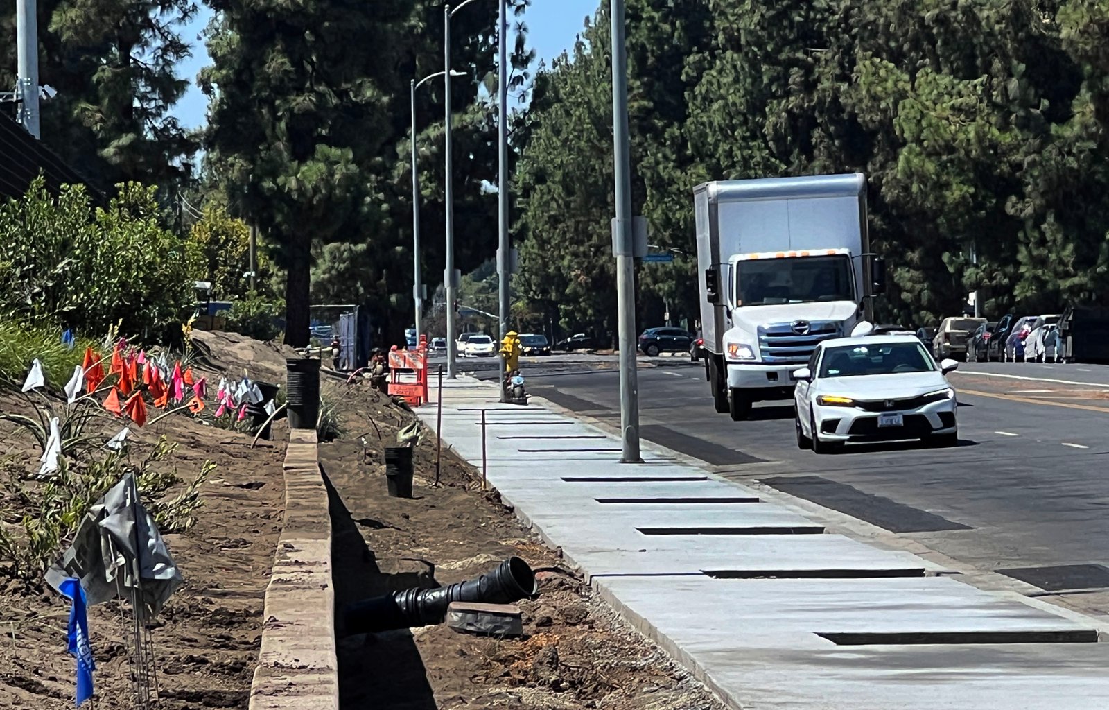 Landscape workers at the new Los Angeles Rams training facility...