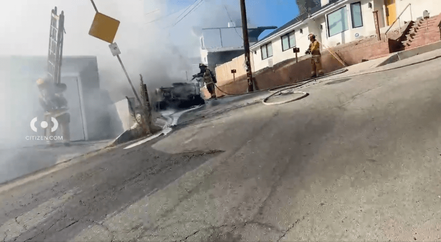 USPS vehicle destroyed in fire in Studio City