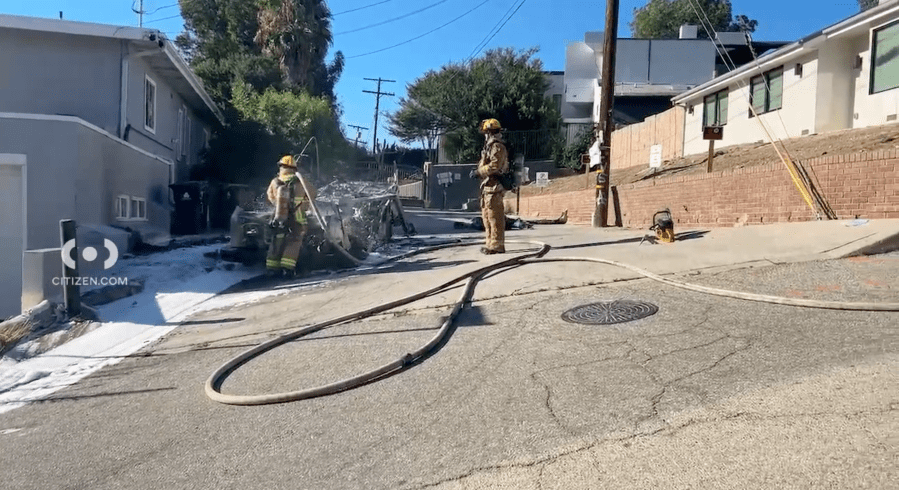 USPS vehicle destroyed in fire in Studio City