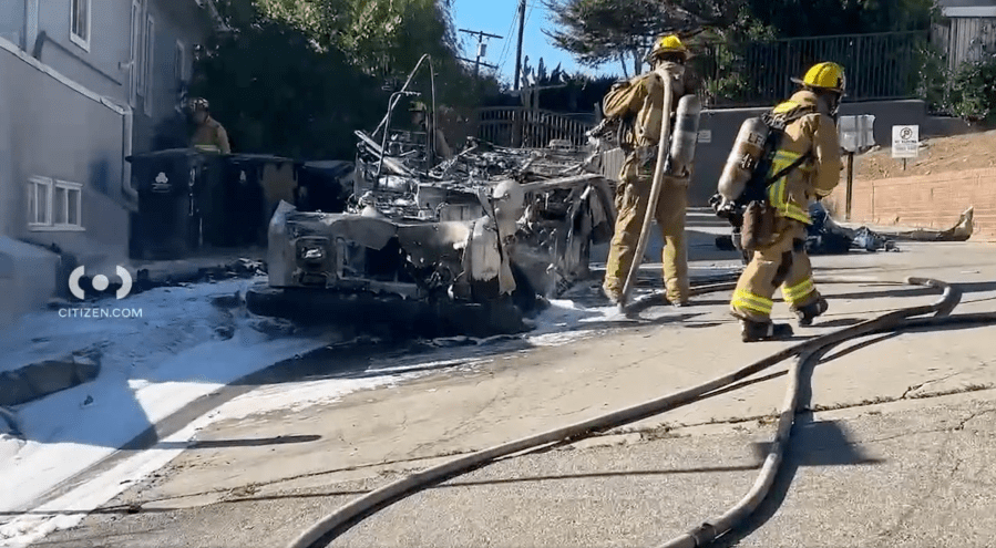 USPS vehicle destroyed in fire in Studio City