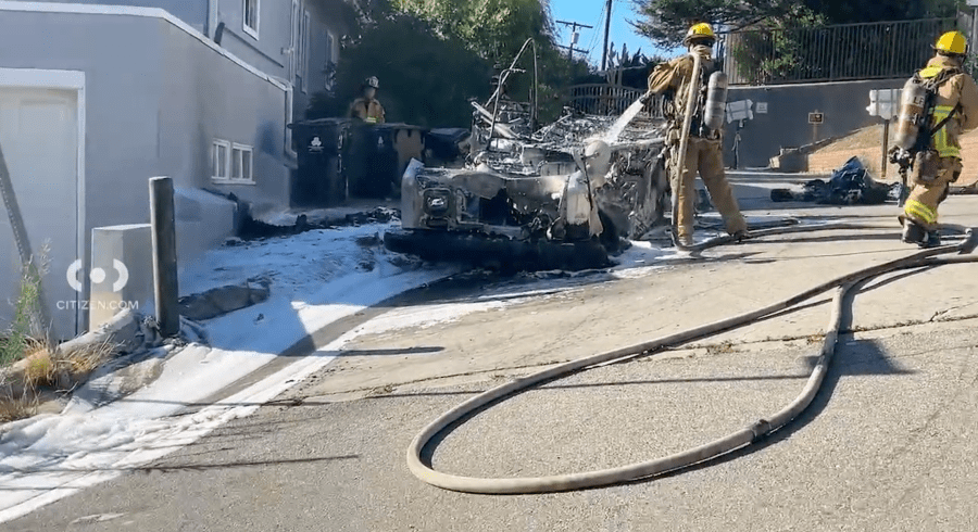 USPS vehicle destroyed in fire in Studio City