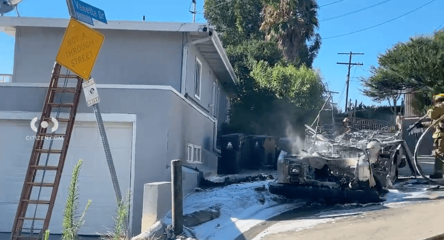 USPS vehicle destroyed in fire in Studio City