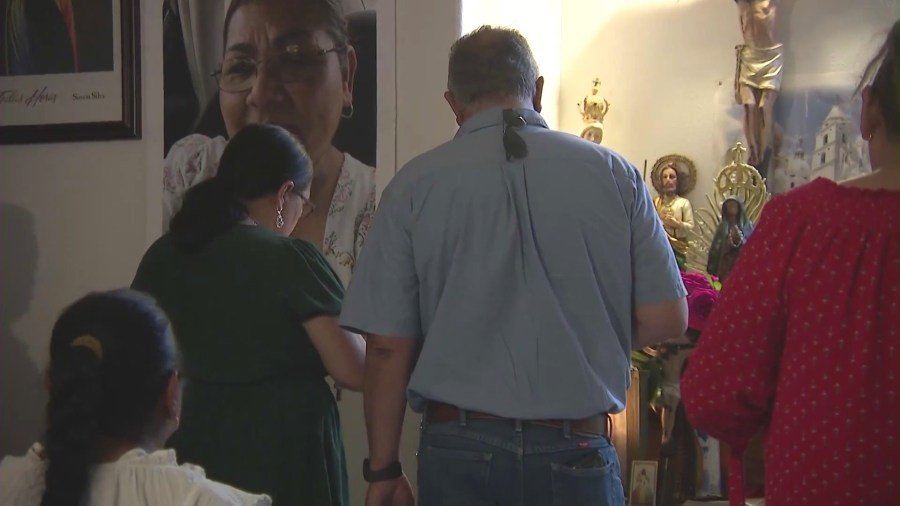 A prayer service was held at Margarita Galindo's home in Ontario on August 31, 2024. (KTLA)