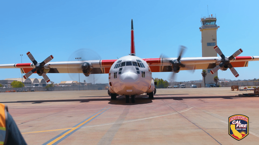 The first of seven C-130 Hercules airtankers to be retrofitted to fight California wildfires is officially in service, state officials announced on Aug. 26, 2024. (CAL FIRE)