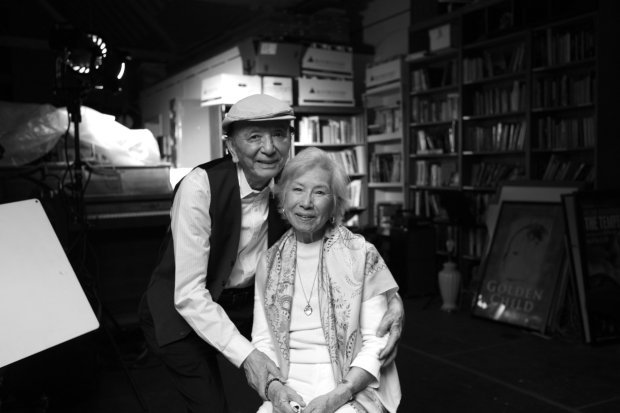 Founders James Hong (left) and June Kim (right) at the EWP warehouse in 2023. (Courtesy of East West Players)