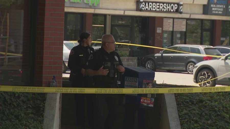 A shooter remains at large after a man was found fatally shot at a Glendale strip mall on August 15, 2024. (KTLA)