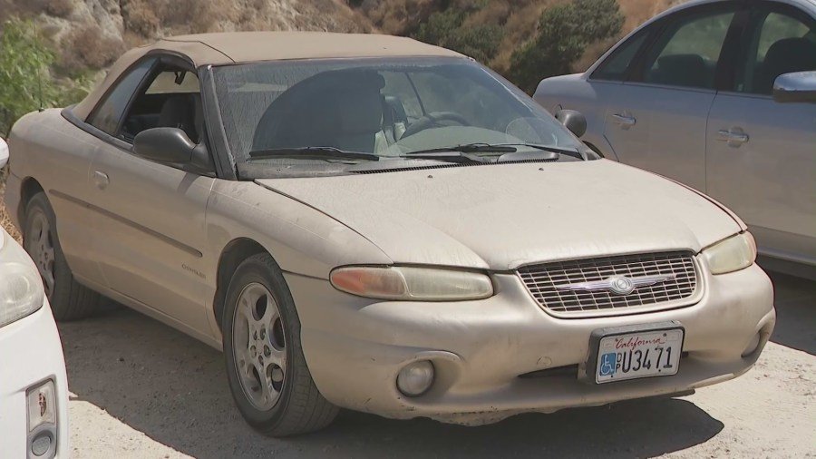 The missing couple's vehicle was found abandoned and unlocked down the road from their home in Colton. (KTLA)